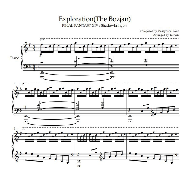 FFXIV - &quot;Exploration(Tha Bozjan)&quot;for piano solo (Arr.by Terry:D) Sheetmusic+MIDI