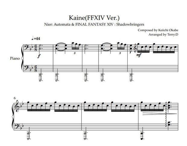 Kaine FFXIV version(Arr.by Terry:D) sheetmusic + midi