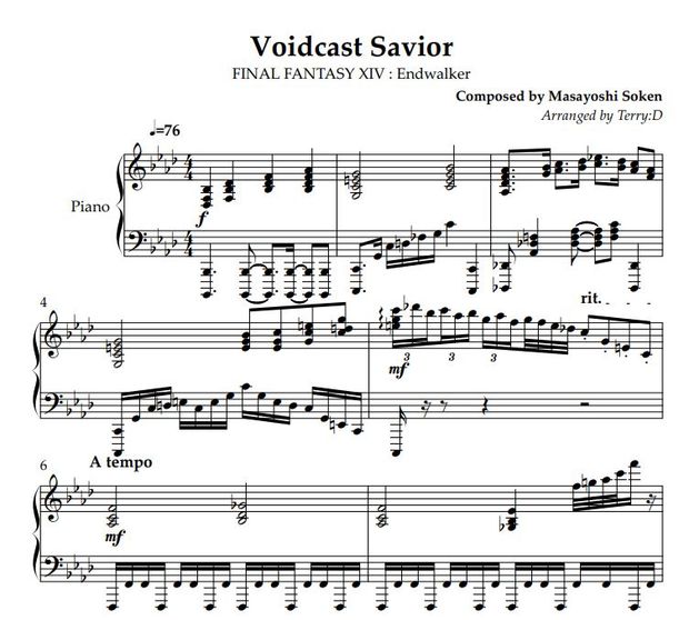FFXIV - Voidcast Savior(Golbez) for piano solo(Arr.by Terry:D) sheetmusic+midi