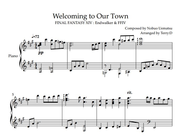 FFXIV&amp;IV - Welcoming to Our Town(Arr.by TerryD) for piano solo (Sheetmusic + MIDI)