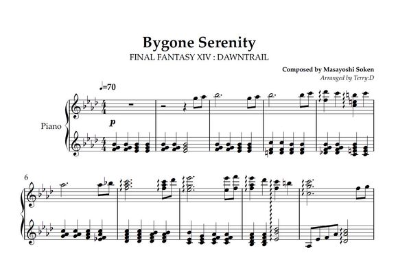 FFXIV- &quot;Bygone Serenity&quot;for piano solo(Arr.by Terry:D) sheetmusic+MIDI