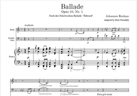 BRAHMS | Op. 10 No. 1, Ballad in D minor | HORN, BASS &amp; PIANO