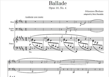 BRAHMS | Op. 10 No. 4, Ballad in B major | HORN, BASS &amp; PIANO