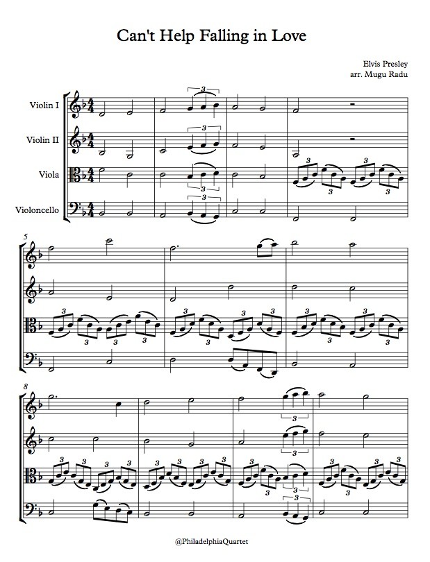 Can&#x27;t Help Falling in Love by Elvis Presley  - String Quartet Sheet Music