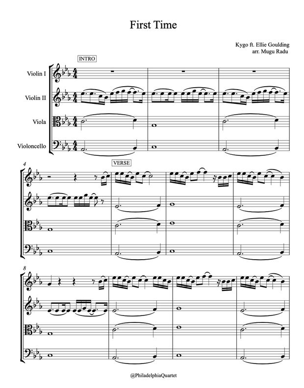 First Time by Kygo ft. Ellie Goulding - String Quartet Sheet Music