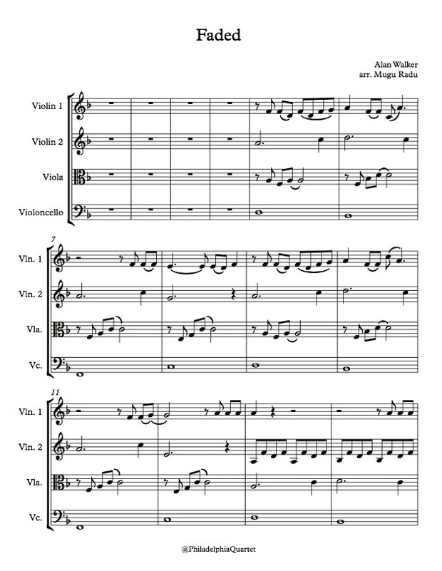 Faded by Alan Walker - String Quartet Sheet Music