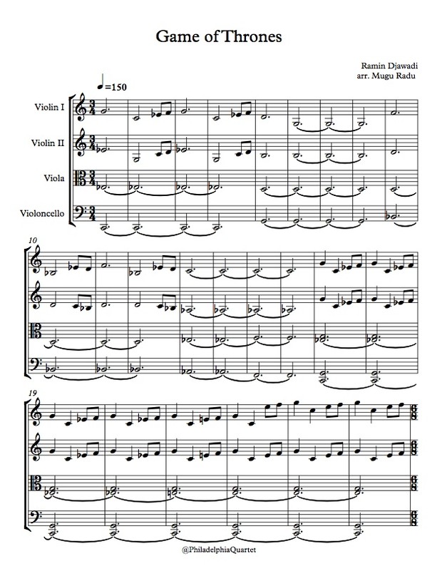 Game of Thrones by Ramin Djawadi  - String Quartet Sheet Music