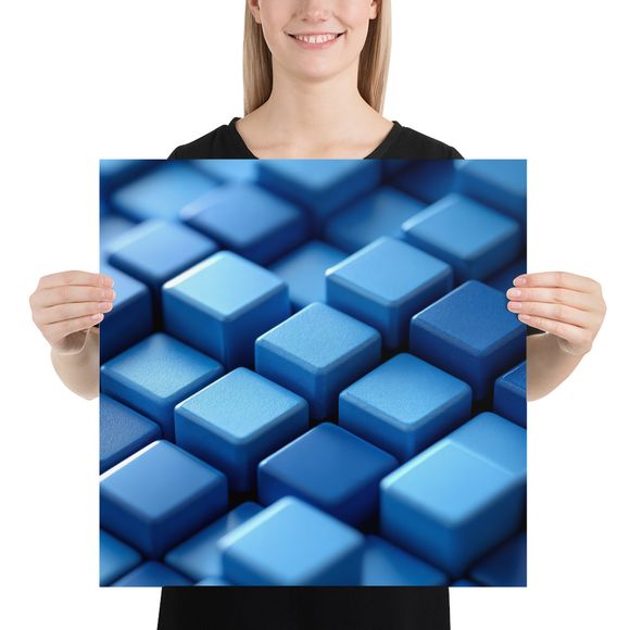 Blue Cubes: Digital Gridscape - Exclusive AI Abstract Art