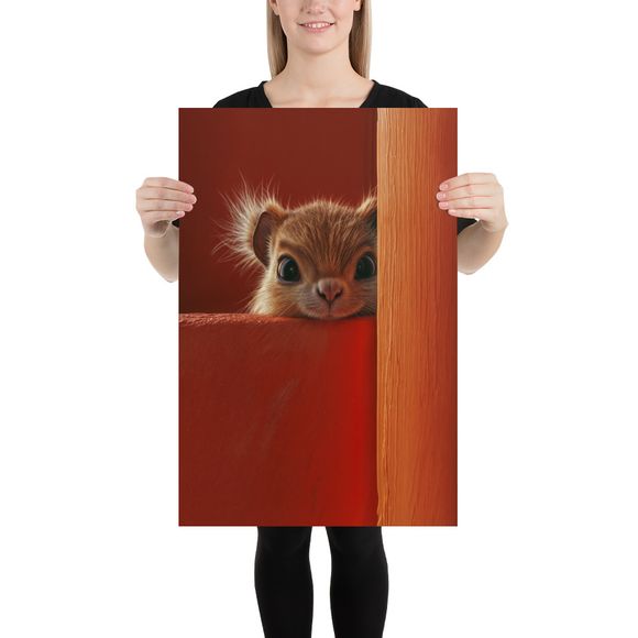 Curious Squirrel Peeker - Exclusive AI Wildlife Art Print