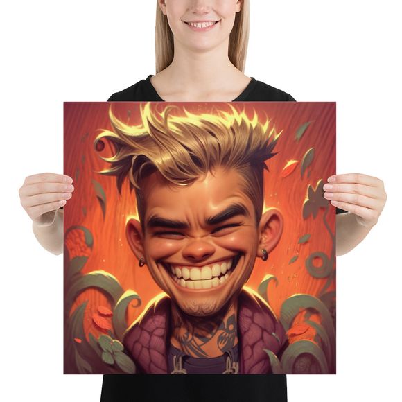 Grinning Icon - Justin Bieber Caricature Print