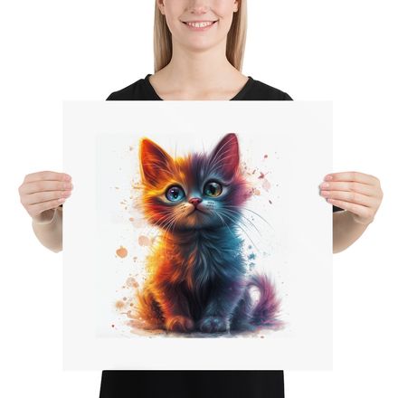 Prismatic Kitten: Fire &amp; Ice Fur - Exclusive AI Art Print
