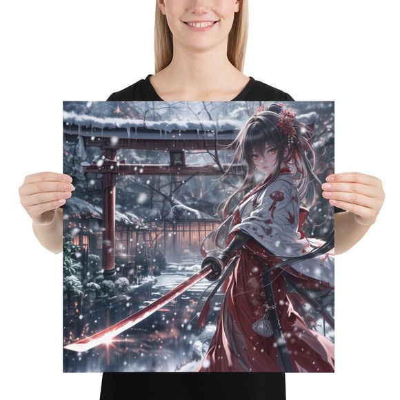 Snow Blossom Warrior: Katana &amp; Kimono - Exclusive AI Art