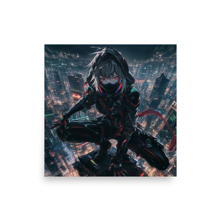 Nightcrawler Vigilante: Cyberpunk Rooftop - Exclusive AI Art