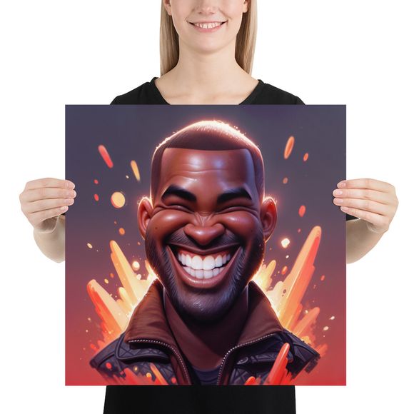 Electric Laughter: Kanye West (Ye) Caricature - AI Art by Whataprint