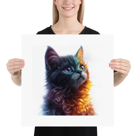 Rainbow Fluff: Galactic Kitten Gaze - Exclusive AI Art Print