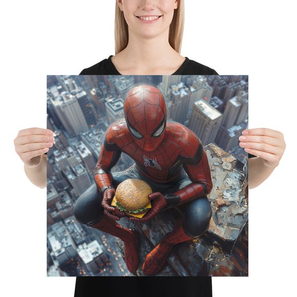 Spider-Man: Cheeseburger with a View - Unique AI Art Print