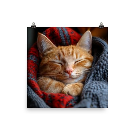 Ginger Dreams: Cozy Cat Nap - Exclusive AI Art Print