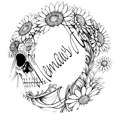 Sugar skull and sunflowers