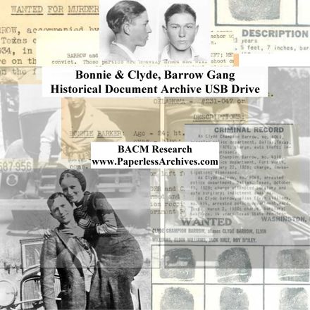 Bonnie &amp; Clyde, Barrow Gang Historical Document Archive USB Drive