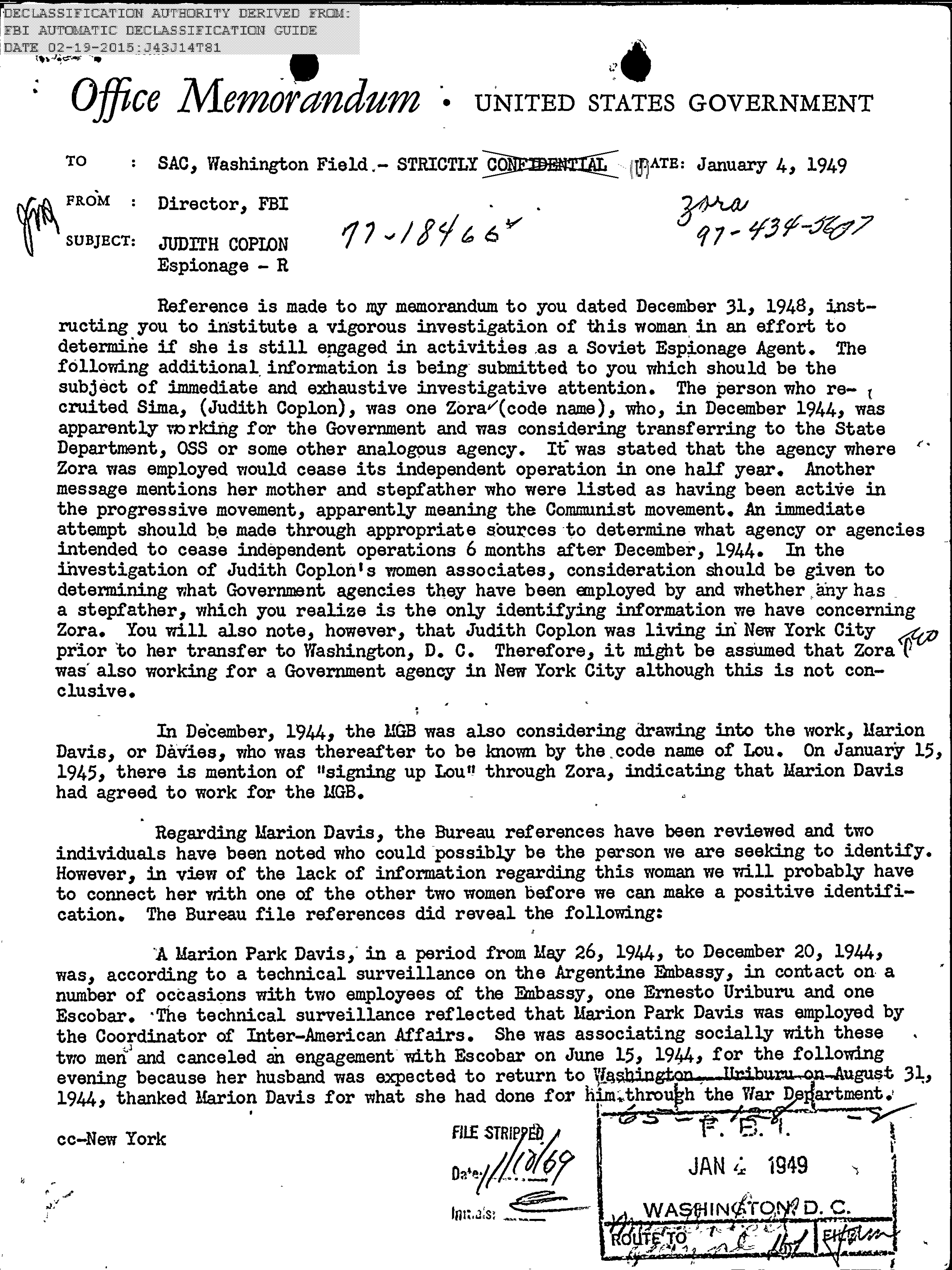 Judith Coplon - VENONA Soviet Spy Case FBI, CIA & State Dept