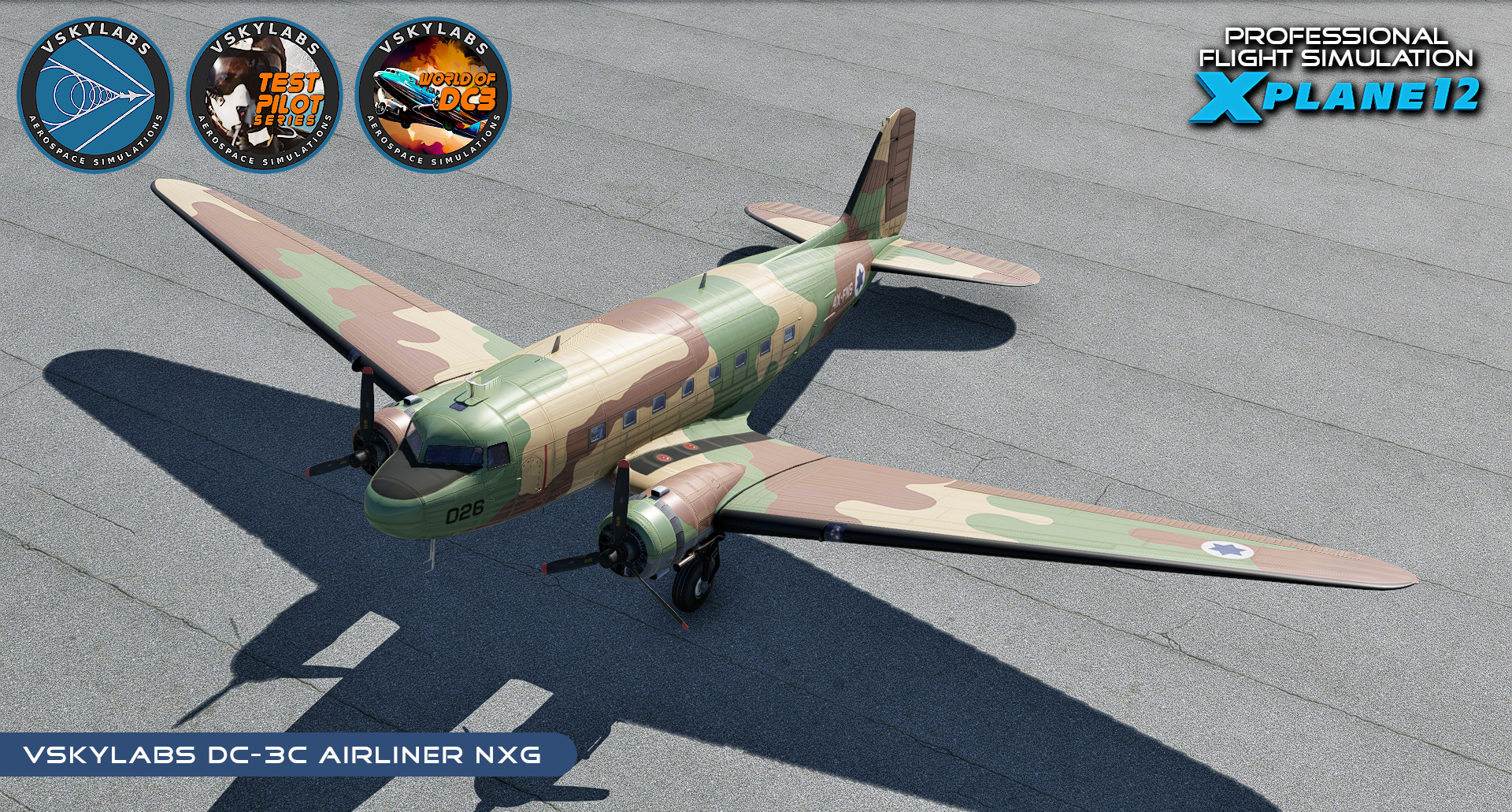 VSKYLABS DC-3C Airliner. Highly-Engineered DC-3C simulation add-on