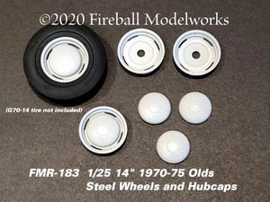 FMR-183 Oldsmobile 1970-1975 Base Hubcaps &amp; Steel Wheels 14" &amp; 15" 1/25 scale