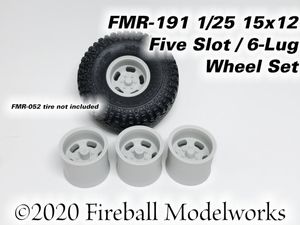 Five Slot Mag 15x12 4x4 6-Lug Wheels 1/25 Scale