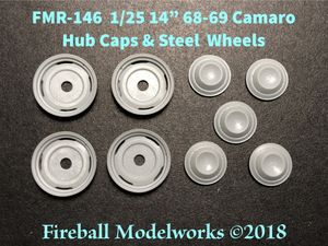 FMR-146 Camaro 1968-69 Base Hubcaps &amp; Steel Wheels 14" &amp; 15" 1/25 scale