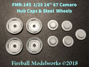 FMR-145 Camaro 1967 Base Hubcaps &amp; Steel Wheels 14" &amp; 15" 1/25 scale