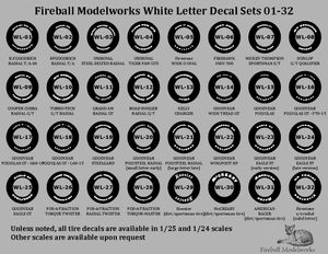 1/25 Scale White Letter Tire Decals 