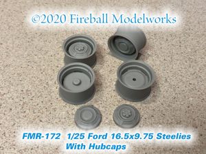 Steel 8-Lug 16.5x9.75 Wheels With Hubcaps 1/25 Scale