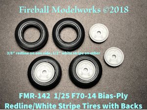 FMR-142 F70-14 Redline/White Stripe Tires with Backs 1/25 scale