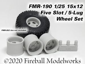 Five Slot Mag 15x12 4x4 5-Lug Wheels 1/25 Scale