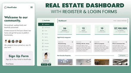 Real Estate Dashboard with Register &amp; Login Forms | HTML CSS &amp; JS