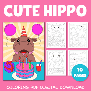 Cute Hippo Coloring Pages Pack 1 | pdf sheet Printable US Letter