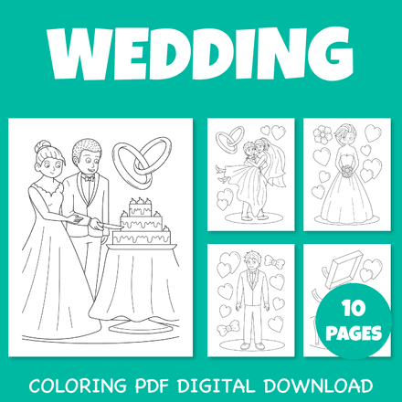 Wedding &amp; Love Valentine&#x27;s Day Coloring Pages Pack 1