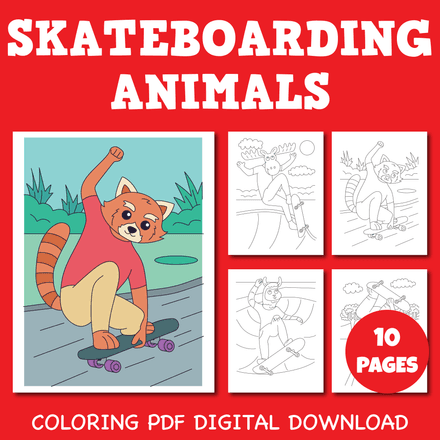 Skateboarding Animals Coloring Pages Pack 2