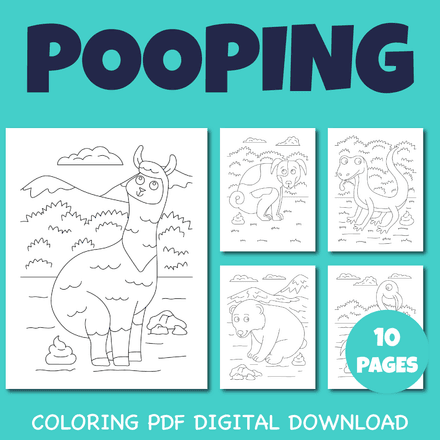 Funny Animal Pooping Coloring Page Pack 2