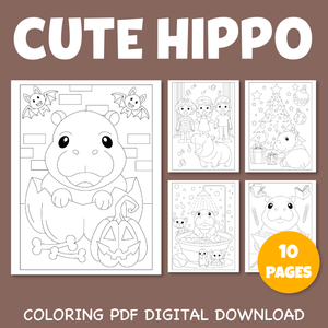 Cute Hippo Coloring Pages Pack 2 | pdf sheet Printable US Letter