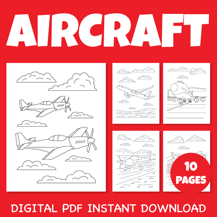 Aircraft such as airplane, helicopter and rocket Coloring Pages Pack 2