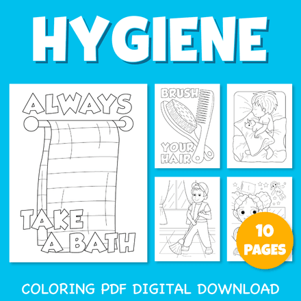 Hygiene coloring pages for kids pack 2