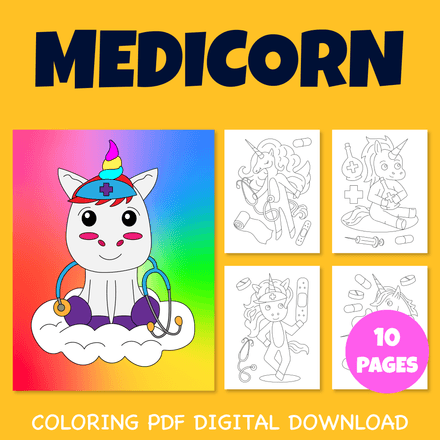 Medicorn :Medical Unicorn Theme(Doctor, Nurse, Radiologist etc) Coloring Pages 2