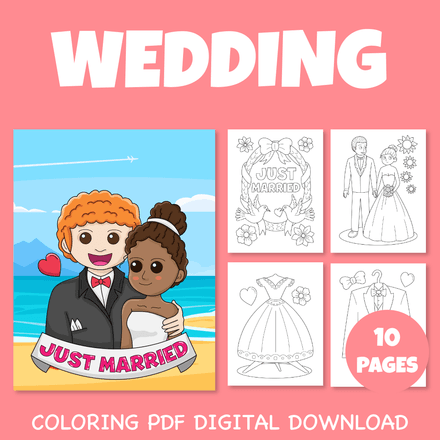 Wedding &amp; Love Valentine&#x27;s Day Coloring Pages Pack 2