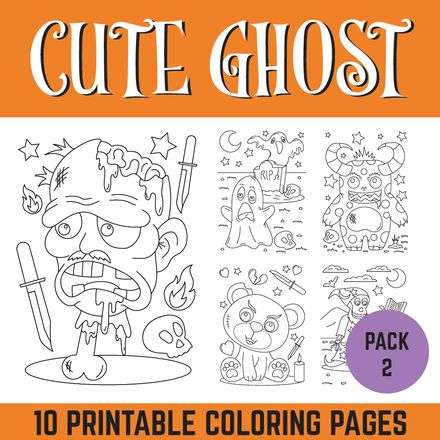 Cute Ghost &amp; Monster Halloween Coloring Pages Pack 2