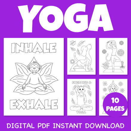 Animals Yoga Pose Relax Stretching Exercise Easter Bunny Coloring Pages Pack 3