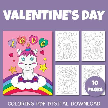 Valentine&#x27;s Day Coloring Pages for Kids Pack 2