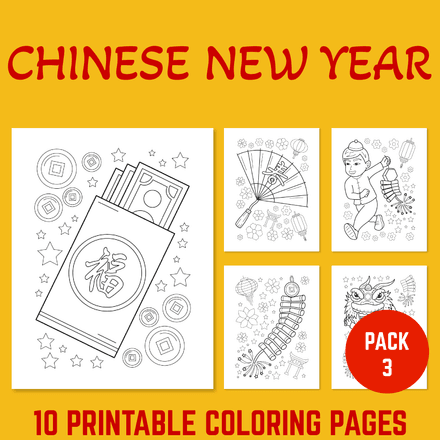 Chinese New Year and Zodiac Printable pdf Coloring Pages Pack 3