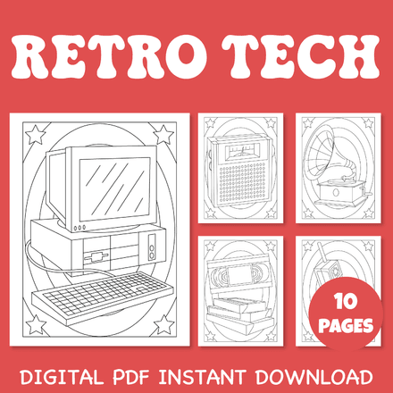 Nostalgia Retro Technologies such as radio, computer, vdo Coloring Pages Pack 2