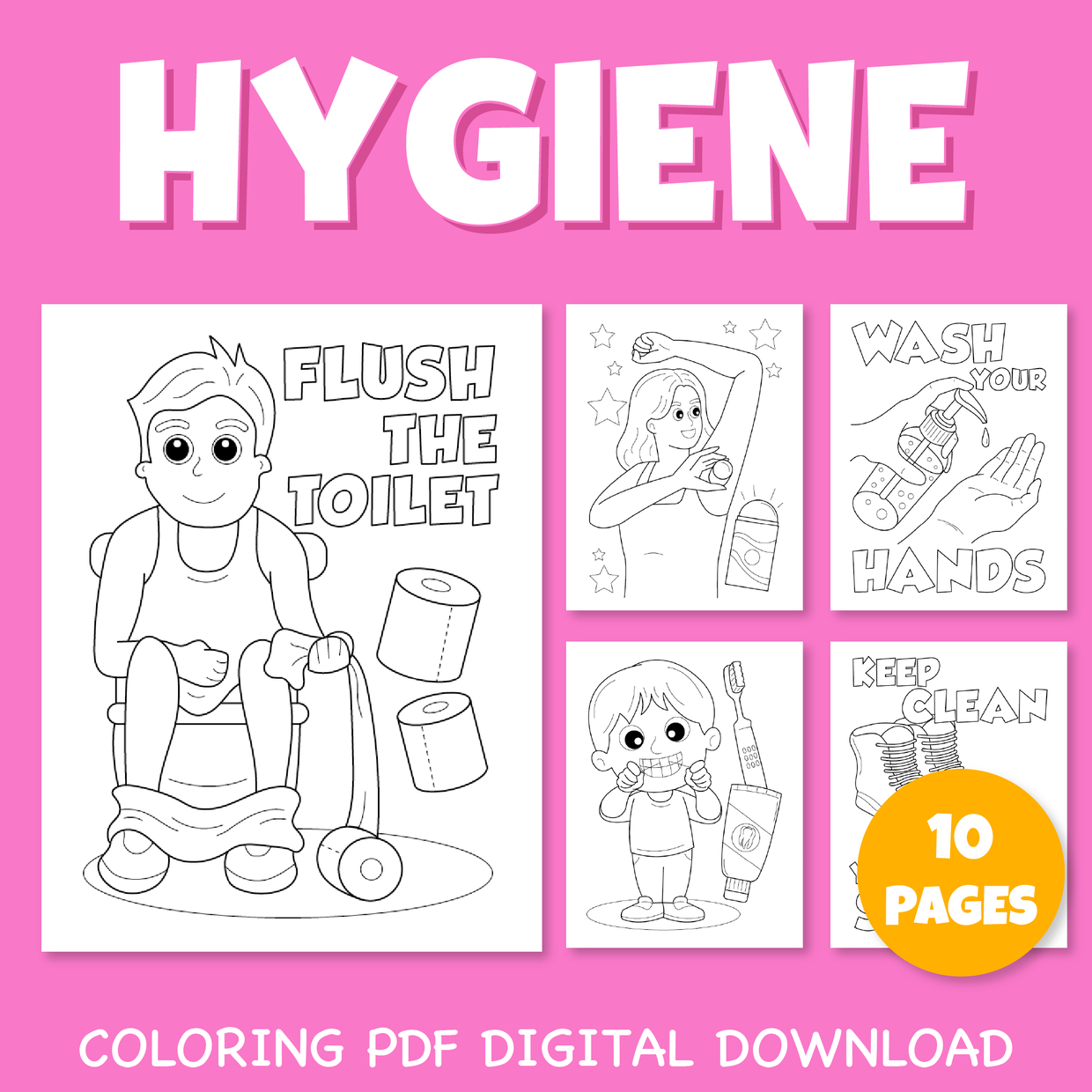 Hygiene coloring pages for kids pack 3