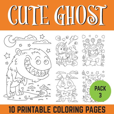 Cute Ghost &amp; Monster Halloween Coloring Pages Pack 3